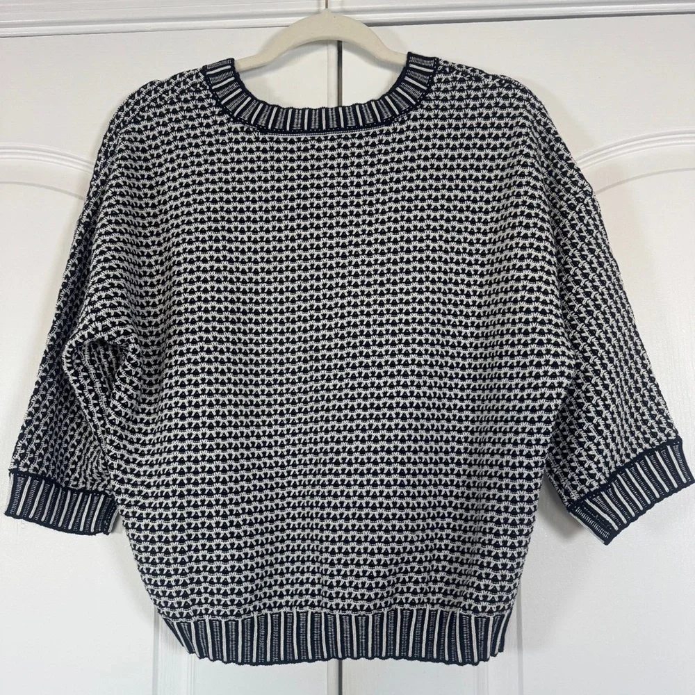 NWT NIC+ZOE Easy Tuck Stitch Pullover Sweater Split Neck Blue Size Medium - Picture 4 of 10